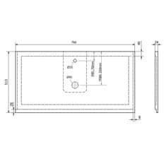 SAPHO TREOS pracovní deska 766x513 mm, rockstone, bílá mat TX077-0101 - Sapho