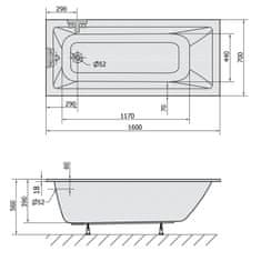 POLYSAN NOEMI SLIM obdélníková vana 160x70x39cm, bílá 71707S - Polysan