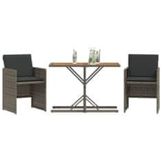 Greatstore 3dílný bistro set s poduškami šedý polyratan