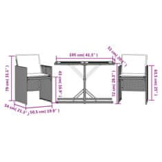 Vidaxl 3dílný bistro set s poduškami černý polyratan