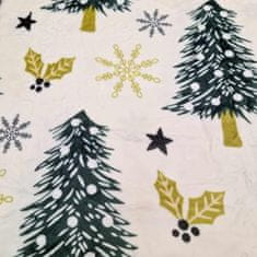 Vánoční mikroplyšová deka 200x230cm - bílá s vločkami a stromky