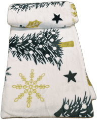Vánoční mikroplyšová deka 150x200cm - bílá s vločkami a stromky