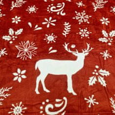 Vánoční mikroplyšová deka 150x200cm - červená s jelenem