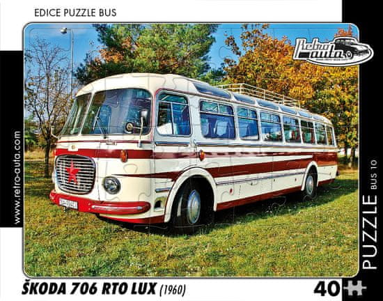 RETRO-AUTA© Puzzle BUS 10 - ŠKODA 706 RTO LUX (1960) 40 dílků