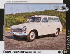 RETRO-AUTA© Puzzle č. 80 - ŠKODA 1202 STW Sanitní Vůz (1961) 40 dílků