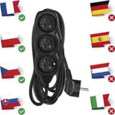 Emos Prodlužovací kabel 5 m / 3 zásuvky / černý / PVC / 1,5 mm2