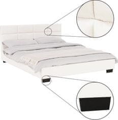 KONDELA Manželská postel s roštem MIKEL, 160x200cm, bílá textilní kůže
