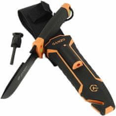 Ganzo Knife G8012V2-OR nůž do přírody 11,3 cm, černo-oranžová, ABS, guma, plastové pouzdro, křesadlo