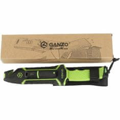 Ganzo Knife G8012V2-LG nůž do přírody 11,3 cm, černo-zelená, ABS, guma, plastové pouzdro, křesadlo