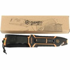 Ganzo Knife G8012V2-OR nůž do přírody 11,3 cm, černo-oranžová, ABS, guma, plastové pouzdro, křesadlo