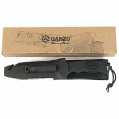 Ganzo Knife G8012V2-BK nůž do přírody 11,3 cm, celočerná, ABS, guma, plastové pouzdro, křesadlo