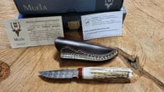 Muela BW-6DAM lovecký nůž 7,5 cm, damašek, jelení paroh, mosaz, kožené pouzdro