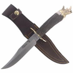 Muela RHINO-16BF lovecký nůž 16 cm, jelení paroh, mosaz - nosorožec, kožené pouzdro