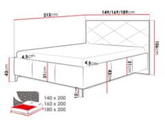 Veneti Čalouněná manželská postel s úložným prostorem 180x200 EMORIN - béžová