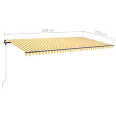 Vidaxl Ručně zatahovací markýza s LED světlem 600 x 350 cm žlutobílá