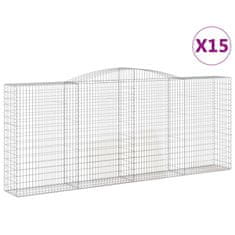 Vidaxl Klenuté gabionové koše 15ks 400x50x160/180cm pozinkované železo