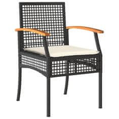 Greatstore 3dílný bistro set s poduškami černý polyratan akáciové dřevo