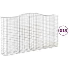 Vidaxl Klenuté gabionové koše 15ks 400x50x220/240cm pozinkované železo