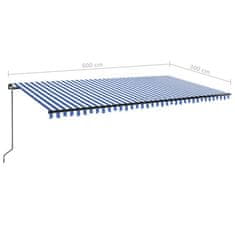 Vidaxl Ručně zatahovací markýza s LED světlem 600 x 300 cm modrobílá