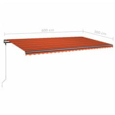 Vidaxl Ručně zatahovací markýza s LED světlem 600x300 cm oranžovohnědá