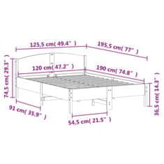 Greatstore Rám postele s čelem voskově hnědý 120 x 190 cm masivní borovice