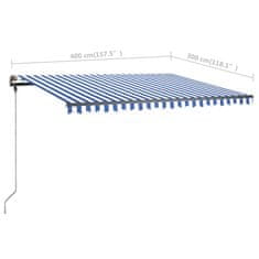 Vidaxl Ručně zatahovací markýza s LED světlem 400x300 cm modrá a bílá