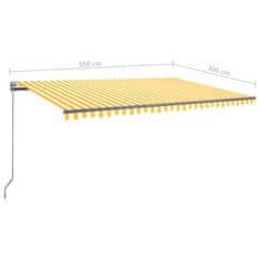 Vidaxl Ručně zatahovací markýza s LED světlem 500 x 300 cm žlutobílá