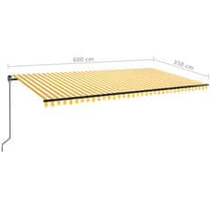 Vidaxl Ručně zatahovací markýza s LED světlem 600 x 350 cm žlutobílá