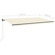 Vidaxl Ručně zatahovací markýza s LED světlem 600 x 350 cm krémová