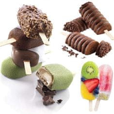 Netscroll 4-dílný model na výrobu zmrzlinových lízátek +50 dřevěných paliček, nový design silikonové formy na zmrzlinu nebo dortové lízátka „cake popsicle“, použitelný v troubě a mrazáku, IceCreamStar