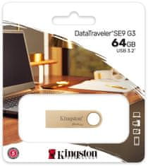 Kingston DataTraveler SE9 G3, 64GB, zlatá (DTSE9G3/64GB)