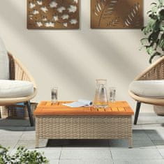 Greatstore Zahradní stolek béžový 70 x 70 x 25 cm ratan a akáciové dřevo