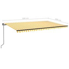 Vidaxl Ručně zatahovací markýza s LED světlem 500 x 300 cm žlutobílá