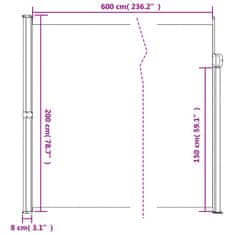 Vidaxl Zatahovací boční markýza červená 200 x 600 cm