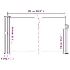 Greatstore Zatahovací boční markýza červená 140 x 600 cm