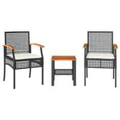 Greatstore 3dílný bistro set s poduškami černý polyratan akáciové dřevo