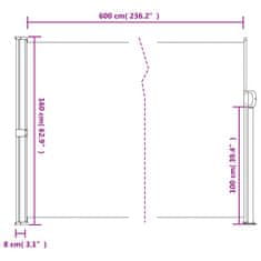 Vidaxl Zatahovací boční markýza tmavě zelená 160 x 600 cm