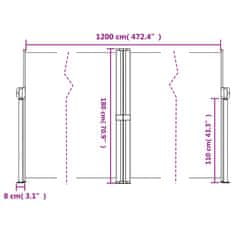 Vidaxl Zatahovací boční markýza bílá 180 x 1 200 cm