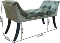 KONDELA Designová lavice, olivově zelená Velvet látka / kaučukové dřevo, Hemy