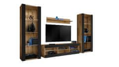 komodee Komodee, Tivoli Grande nábytková sestava, Černá/Wotan, šířka 250 cm x výška 159 cm x hloubka 35 cm, volitelné osvětlení LED, do obývacího pokoje, ložnice, herní