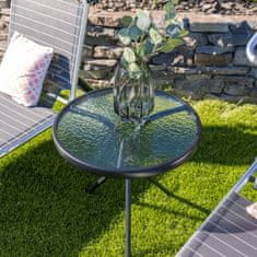 KONDELA Zahradní příruční stolek černá ocel, tvrzené sklo HABIR