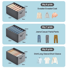 Camerazar Pevný Organizér na Oděvy pro Šatní Skříň, Šedý, Bavlna + Vyztužené Polypropylenové Desky, 44x30x20 cm