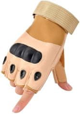 Camerazar Pánské poloprsté vojenské rukavice Survival, písková barva, nylon/uhlíková vlákna/guma, velikost XL