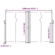 Vidaxl Zatahovací boční markýza krémová 180 x 1 200 cm