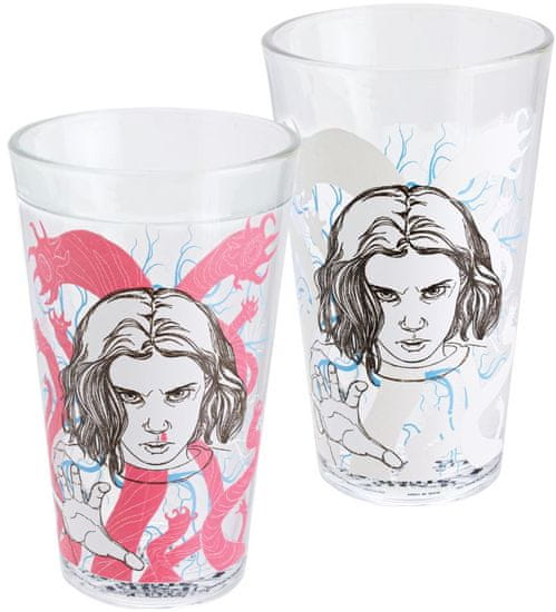 CurePink Proměňovací sklenice Stranger Things: Eleven (objem 450 ml)