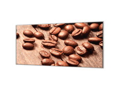 Glasdekor Ochranná deska zrna kávy na dřevě - Ochranná deska: 65x90cm, Lepení na zeď: S lepením na zeď