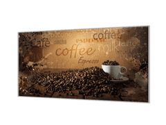 Glasdekor Ochranná deska dekorace Coffee a káva - Ochranná deska: 50x50cm, Lepení na zeď: S lepením na zeď