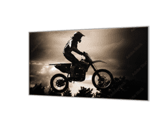 Glasdekor Ochranná deska motocross silueta ve stmívání - Ochranná deska: 60x60cm, Lepení na zeď: S lepením na zeď