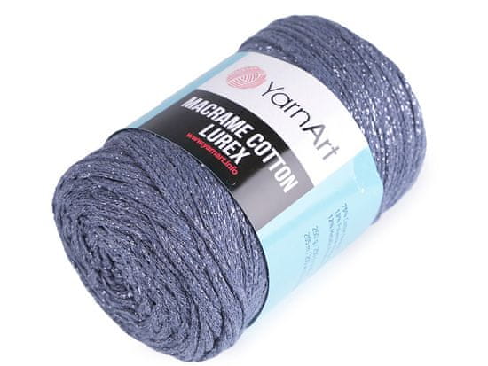 Pletací příze Macrame Cotton lurex 250 g - (730) modrá jeans stříbrná