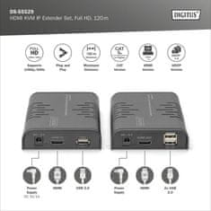 Digitus DS-55529 HDMI KVM IP Extender sada, Full HD, 60 Hz, 120m, černá